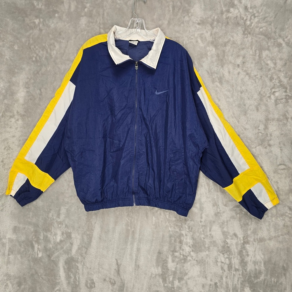 Nike Windbreaker Jacket Mens L Blue Yellow White Vintage 90s Colorblock Gorpcore